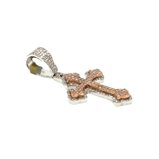 10k Gold Two Tone White-Rose 1.3ct Real Natural Diamond Cross Pendant - CSP34243A