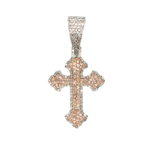 10k Gold Two Tone White-Rose 1.3ct Real Natural Diamond Cross Pendant - CSP34243A