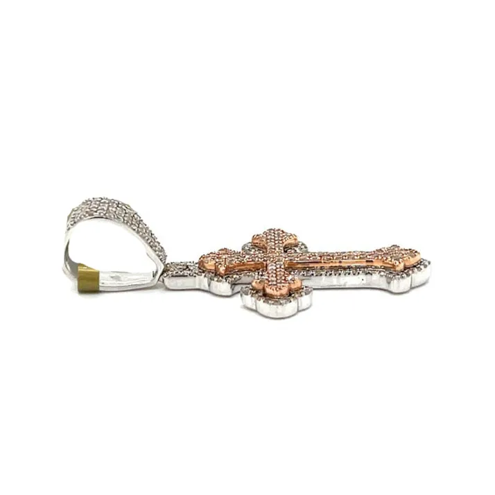 10k Gold Two Tone White-Rose 1.3ct Real Natural Diamond Cross Pendant - CSP34243A