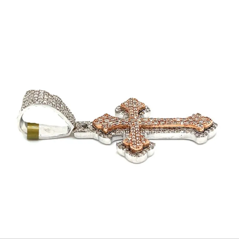 10k Gold Two Tone White-Rose 1.3ct Real Natural Diamond Cross Pendant - CSP34243A