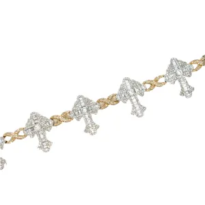 10k Gold White Yellow Two Tone Infinity Link Cross Iced Out 8" Bracelet - SBR31564