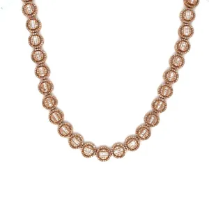 10K Rose-Gold Round Circle Baguette Diamonds 22" Chain Necklace - SNK21511A