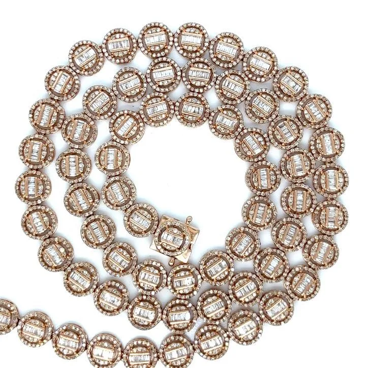 10K Rose-Gold Round Circle Baguette Diamonds 22" Chain Necklace - SNK21511A