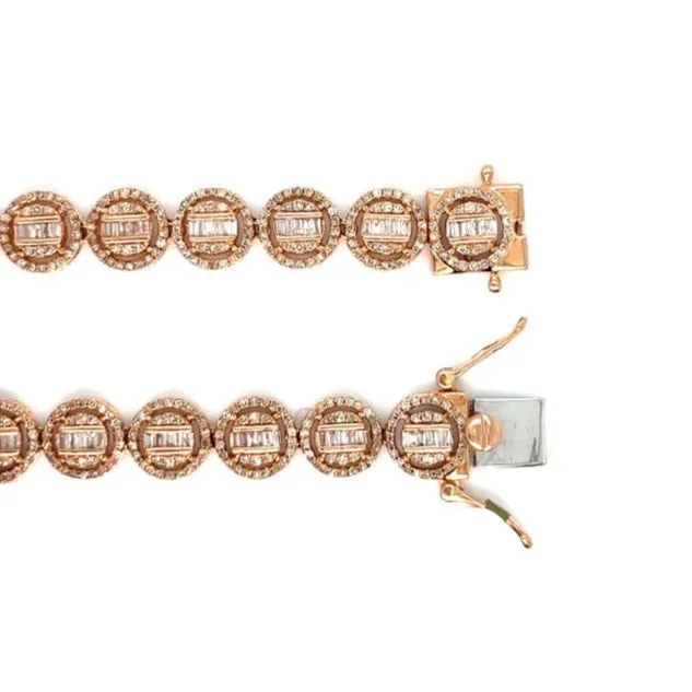 10K Rose-Gold Round Circle Baguette Diamonds 22" Chain Necklace - SNK21511A