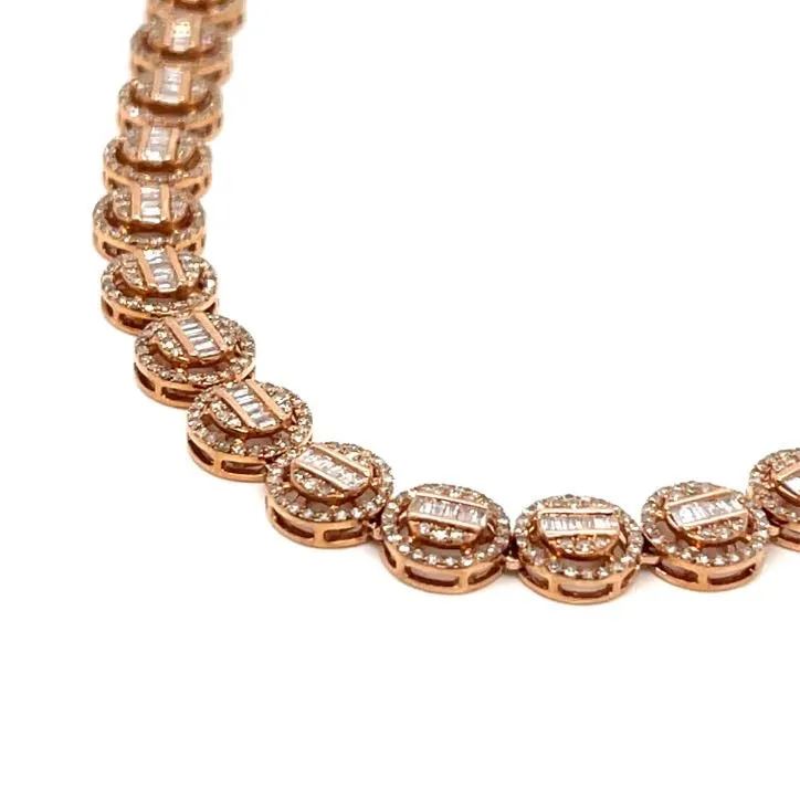 10K Rose-Gold Round Circle Baguette Diamonds 22" Chain Necklace - SNK21511A