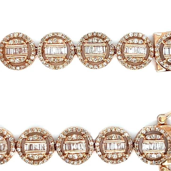 10K Rose-Gold Round Circle Baguette Diamonds 22" Chain Necklace - SNK21511A