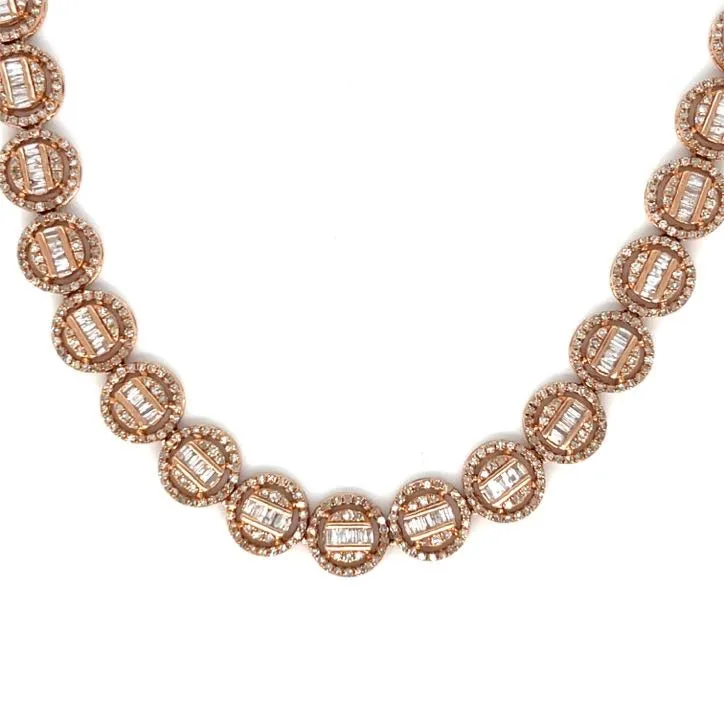 10K Rose-Gold Round Circle Baguette Diamonds 22" Chain Necklace - SNK21511A