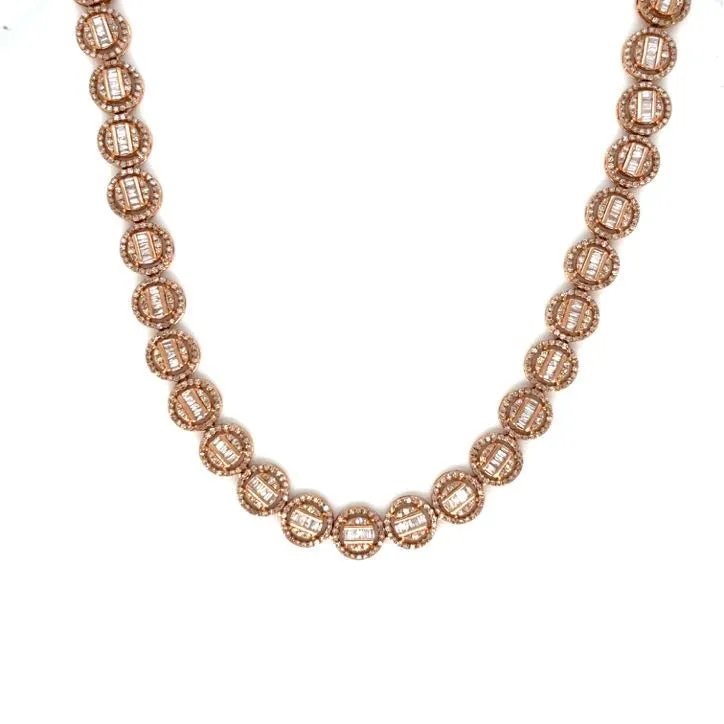 10K Rose-Gold Round Circle Baguette Diamonds 22" Chain Necklace - SNK21511A