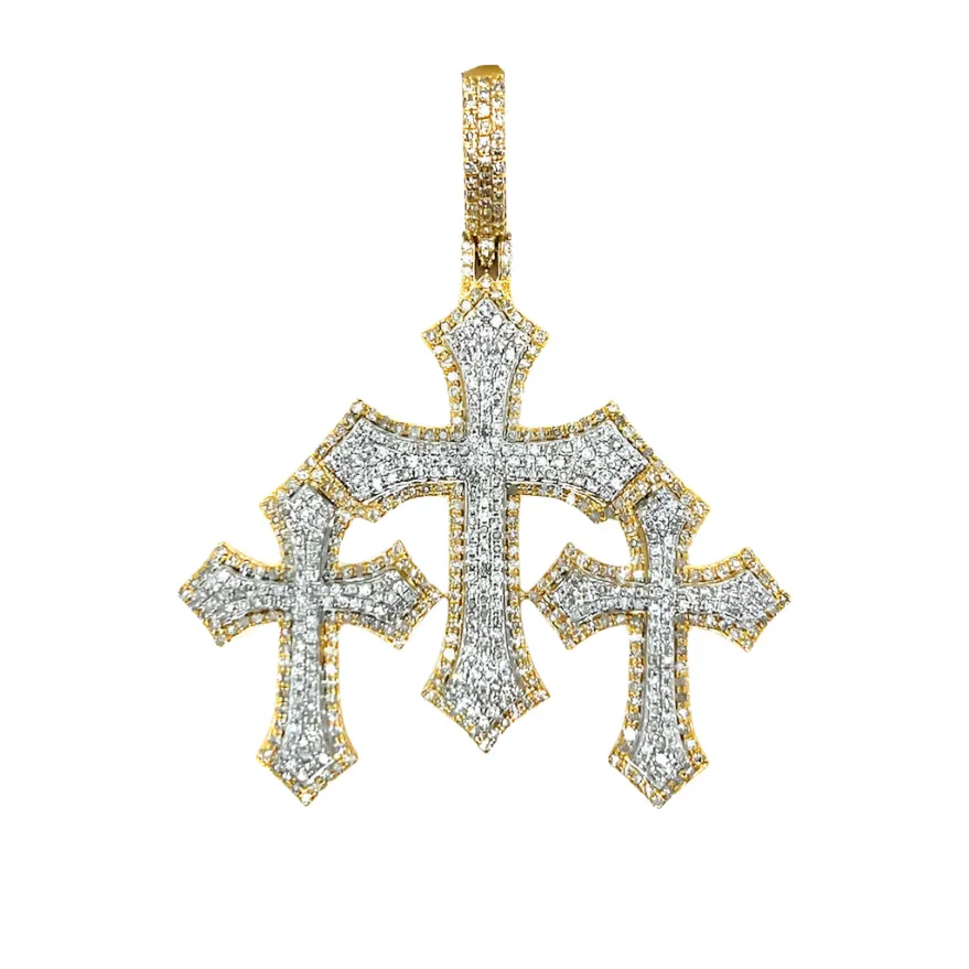 10k Two Tone Gold with Natural Diamonds Three Cross Pendant - SP26566A