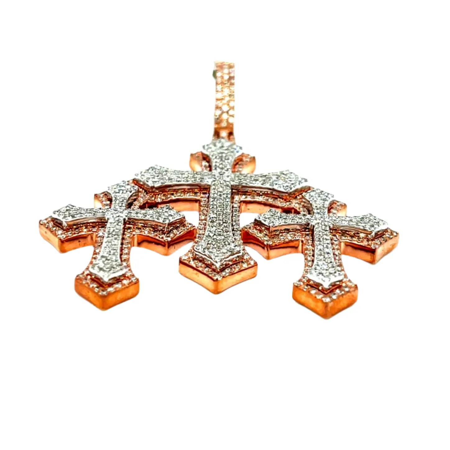 10k Two Tone Gold with Natural Diamonds Three Cross Pendant - SP26566A