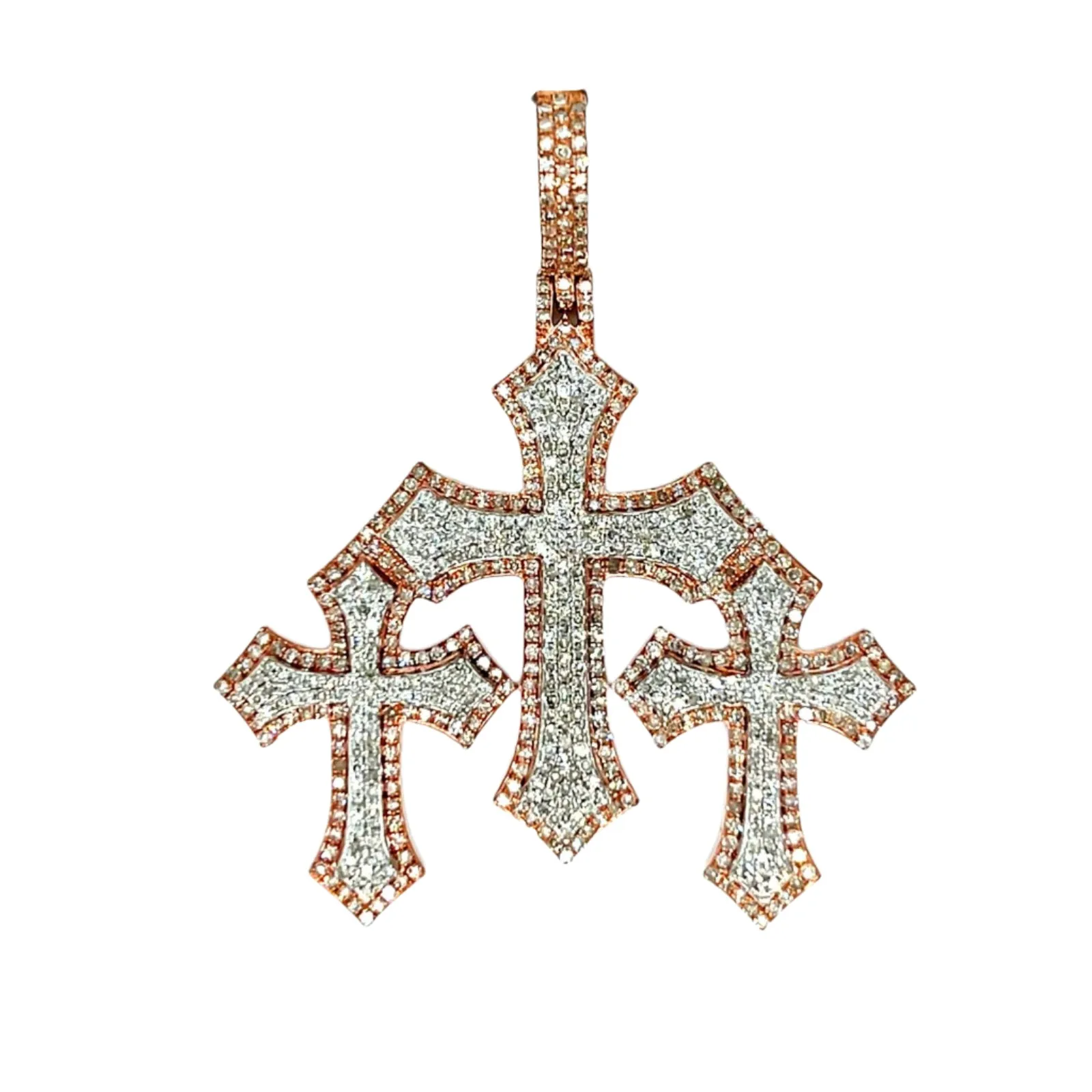 10k Two Tone Gold with Natural Diamonds Three Cross Pendant - SP26566A