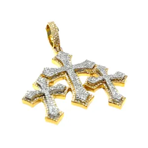 10k Two Tone Gold with Natural Diamonds Three Cross Pendant - SP26566A
