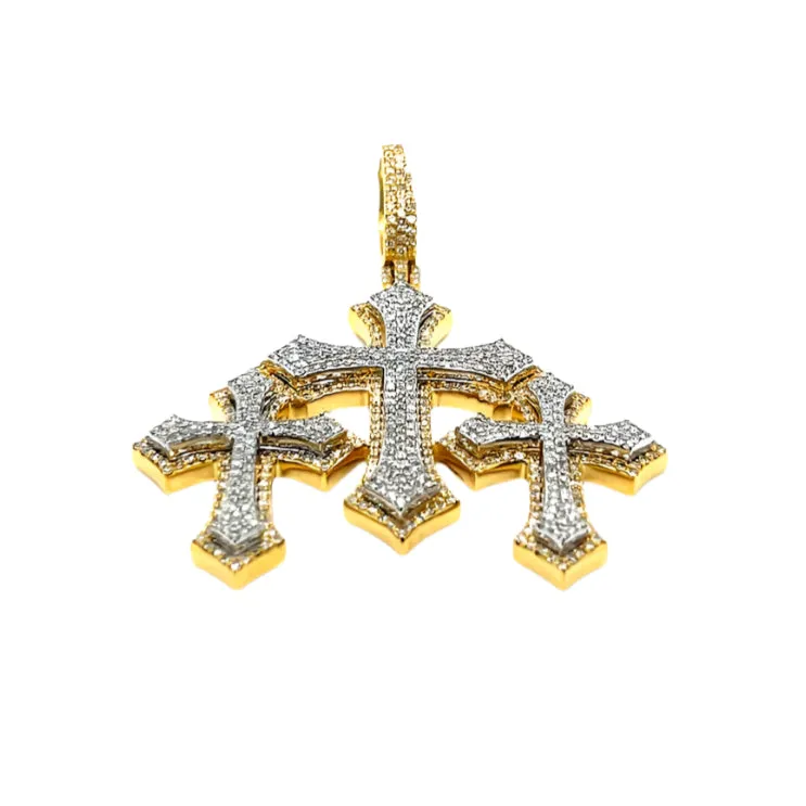 10k Two Tone Gold with Natural Diamonds Three Cross Pendant - SP26566A