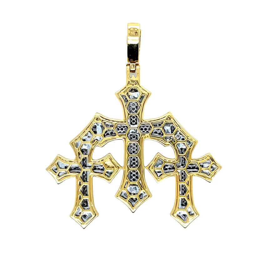 10k Two Tone Gold with Natural Diamonds Three Cross Pendant - SP26566A