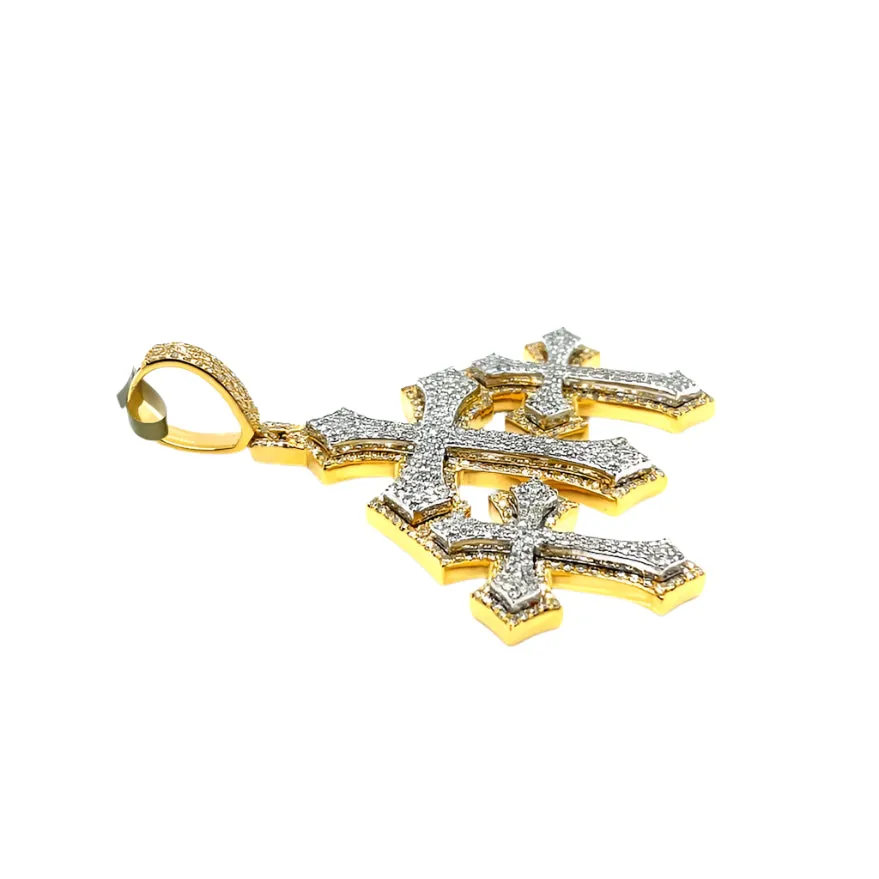 10k Two Tone Gold with Natural Diamonds Three Cross Pendant - SP26566A