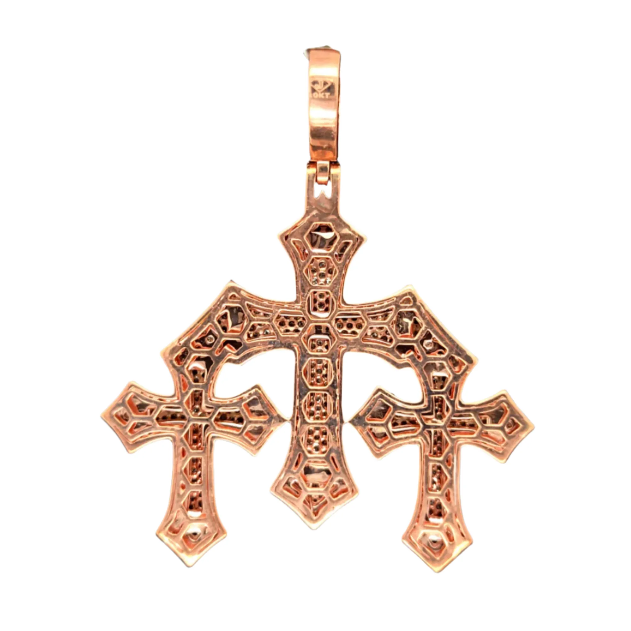 10k Two Tone Gold with Natural Diamonds Three Cross Pendant - SP26566A