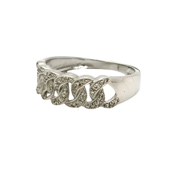 10K White-Gold 0.29CT Natural Diamonds Cuban Link Ring - SR10170A