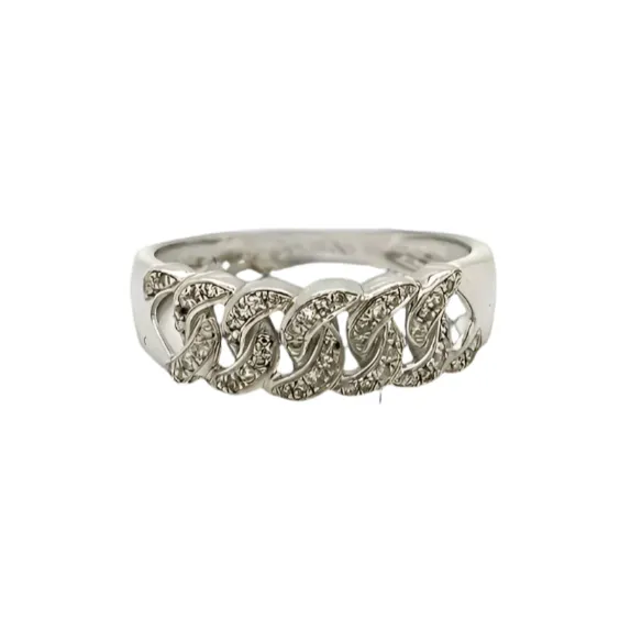 10K White-Gold 0.29CT Natural Diamonds Cuban Link Ring - SR10170A