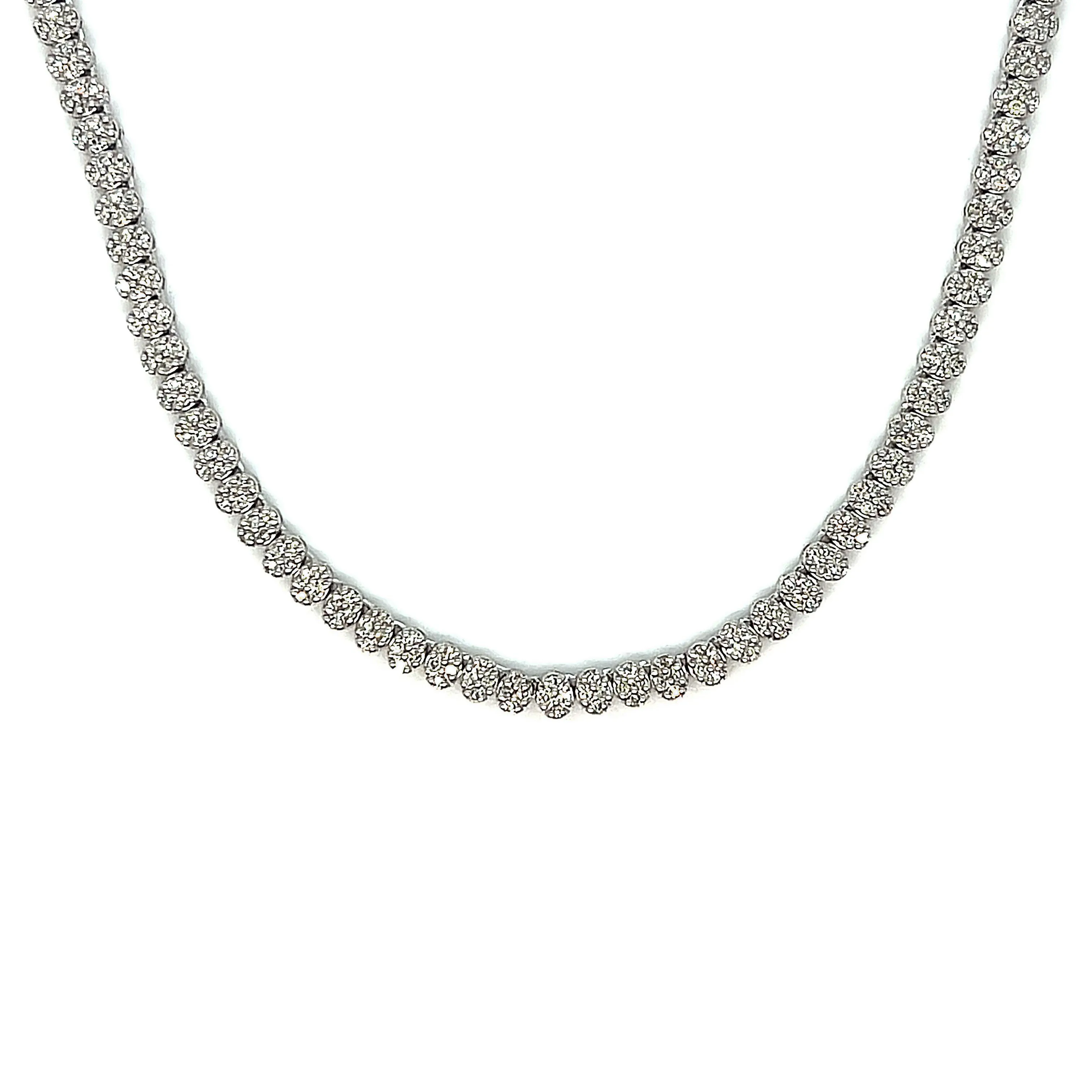 10K White Gold Fancy Elegant Oval Natural Diamonds 20" Necklace - CH3459
