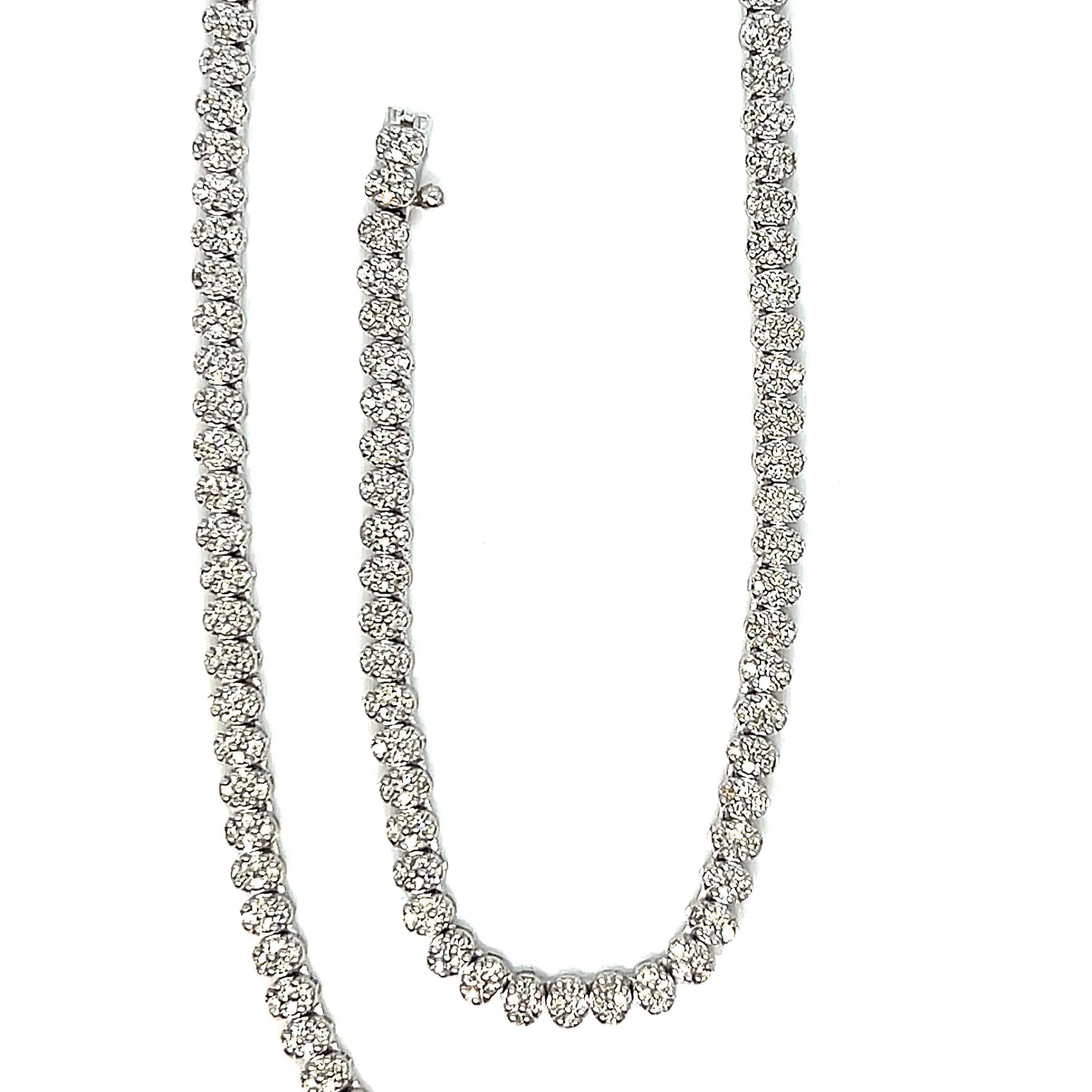 10K White Gold Fancy Elegant Oval Natural Diamonds 20" Necklace - CH3459