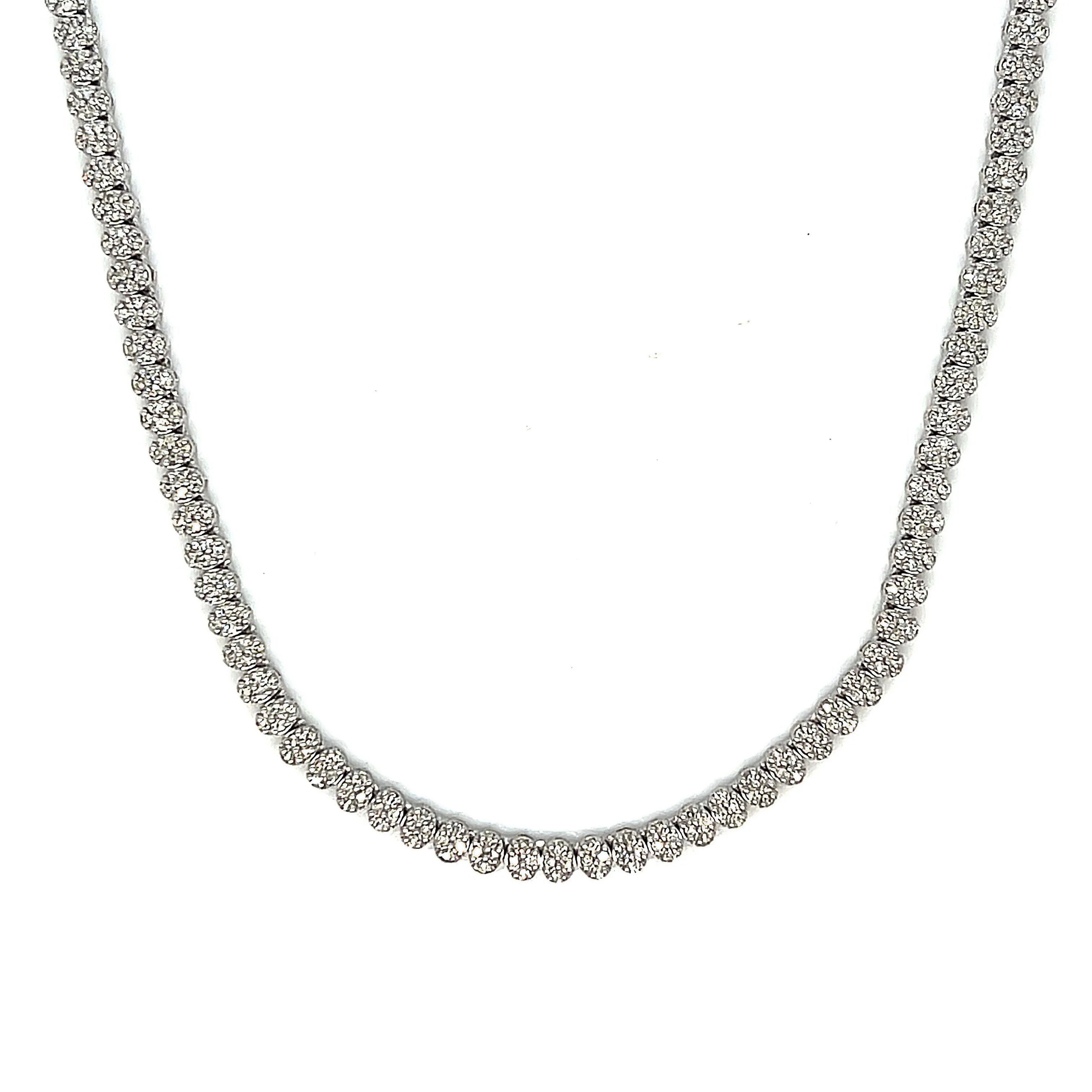 10K White Gold Fancy Elegant Oval Natural Diamonds 20" Necklace - CH3459