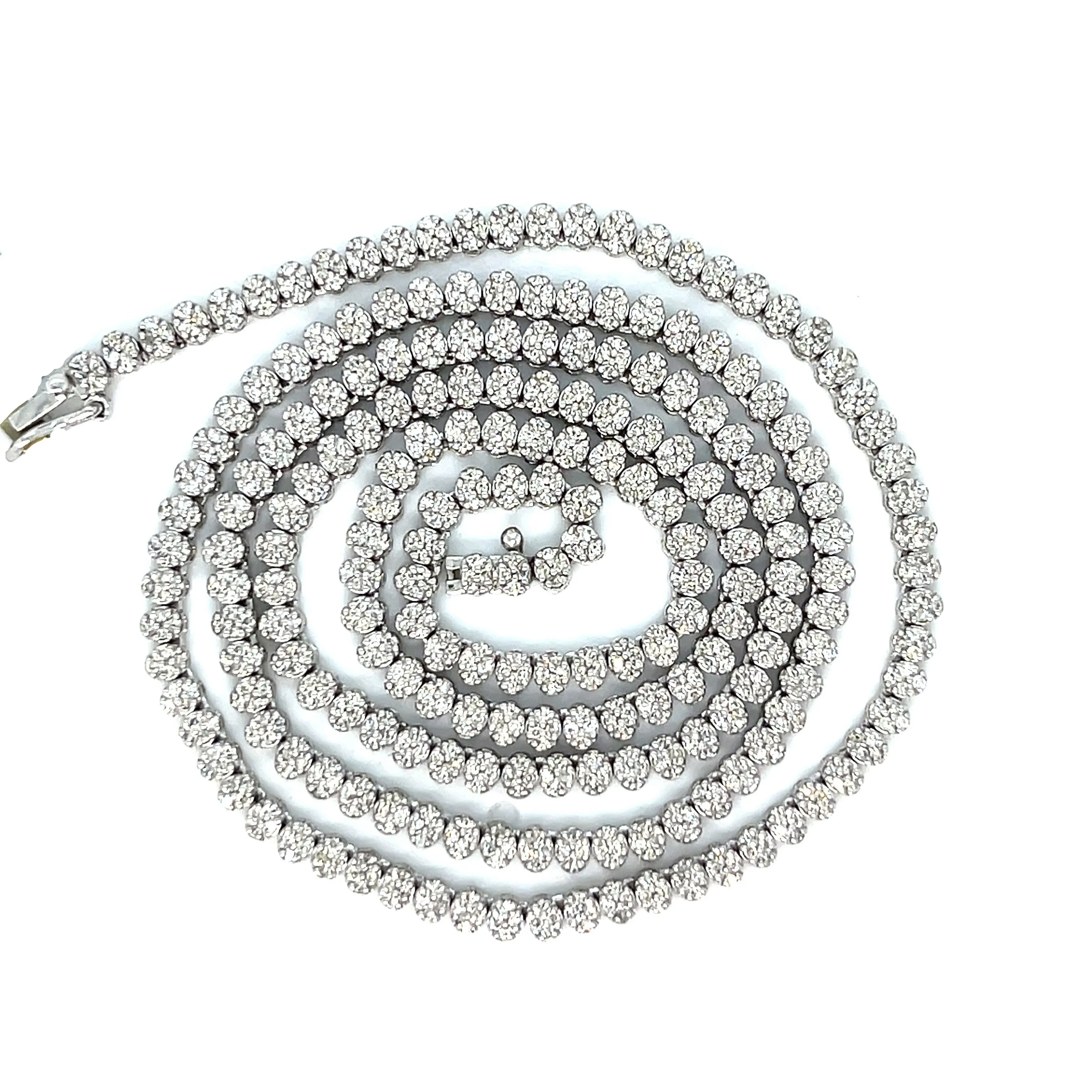 10K White Gold Fancy Elegant Oval Natural Diamonds 20" Necklace - CH3459