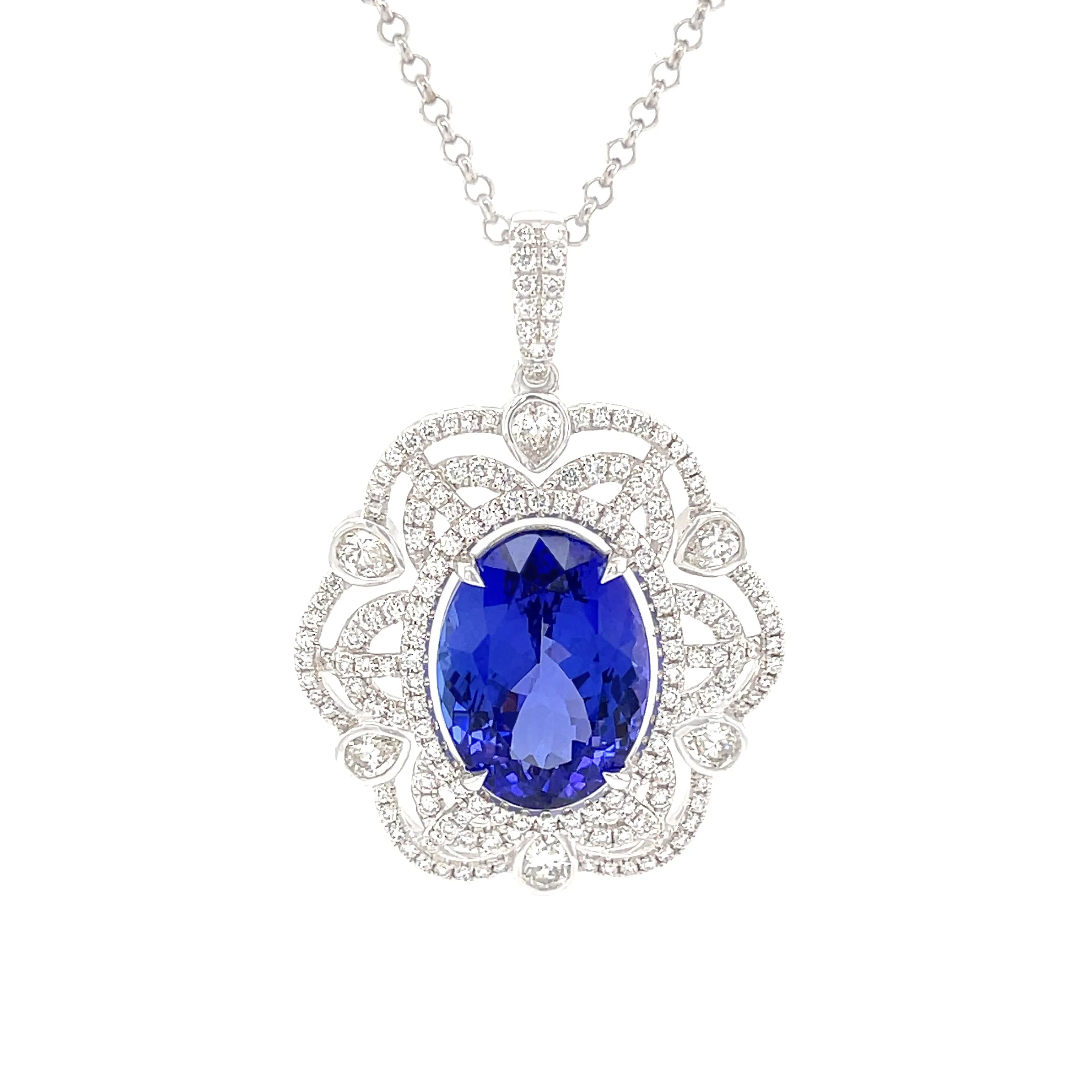 11.98 Carat Tanzanite Pendant in 14k White Gold