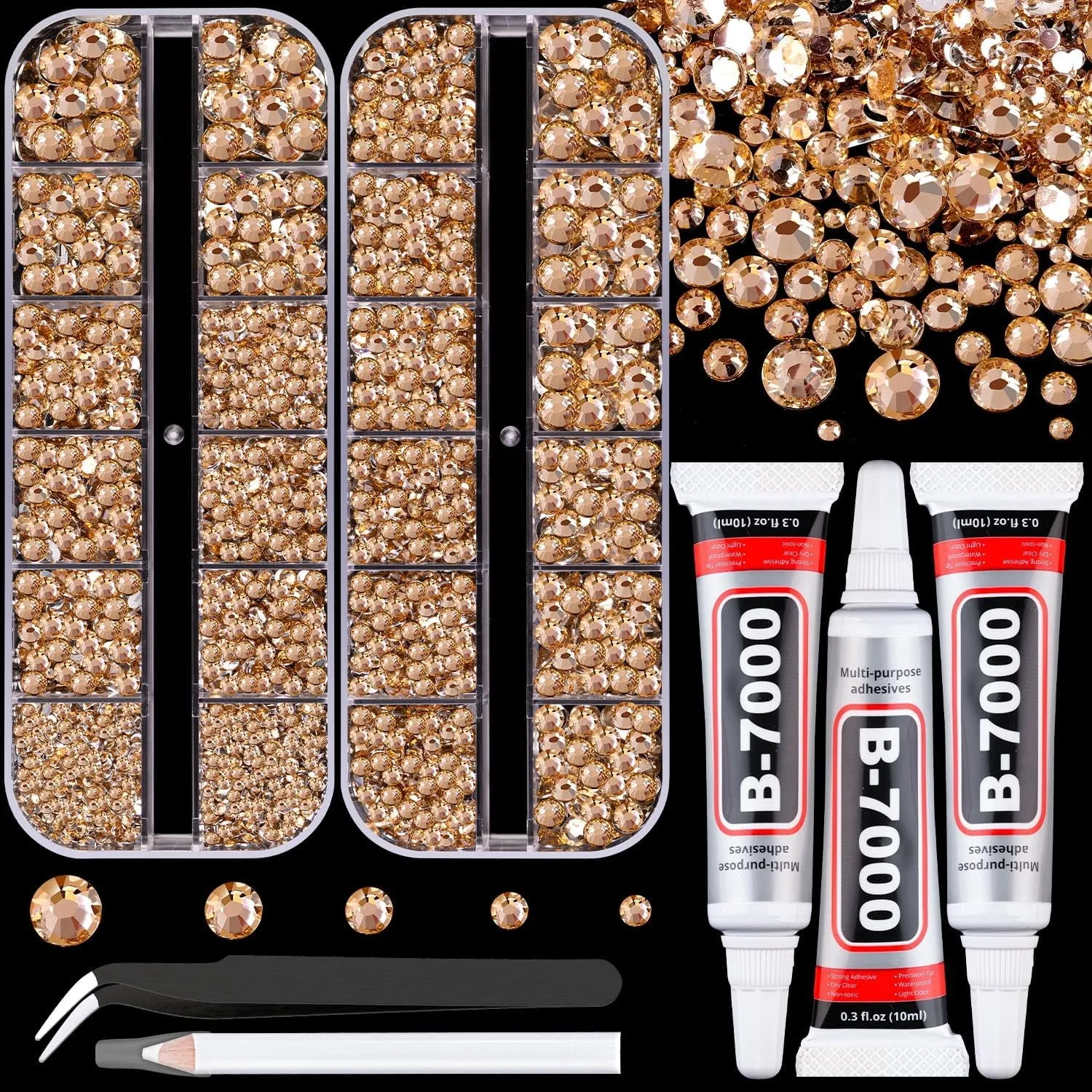 13000Pcs Flatback Pearls for Crafting (White), Assorted Size 2/3/4/5/6/8/10Mm Half Pearl with 3Pcs 10Ml B7000 Jewelry Glue, Bedazzling Bead for DIY Crafts Clothing Tumbler Shoes Embellishment Nail Art