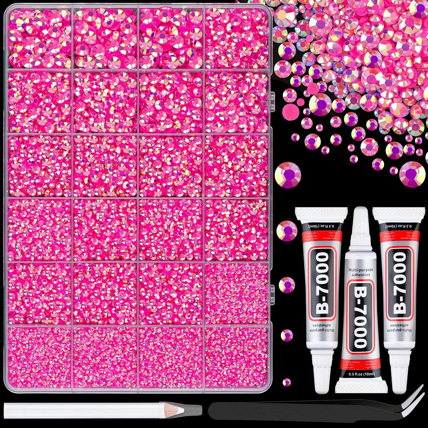 13000Pcs Flatback Pearls for Crafting (White), Assorted Size 2/3/4/5/6/8/10Mm Half Pearl with 3Pcs 10Ml B7000 Jewelry Glue, Bedazzling Bead for DIY Crafts Clothing Tumbler Shoes Embellishment Nail Art