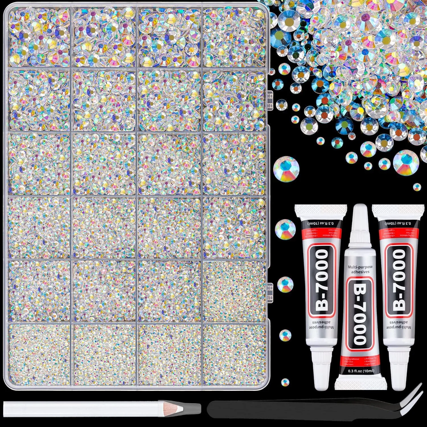 13000Pcs Flatback Pearls for Crafting (White), Assorted Size 2/3/4/5/6/8/10Mm Half Pearl with 3Pcs 10Ml B7000 Jewelry Glue, Bedazzling Bead for DIY Crafts Clothing Tumbler Shoes Embellishment Nail Art