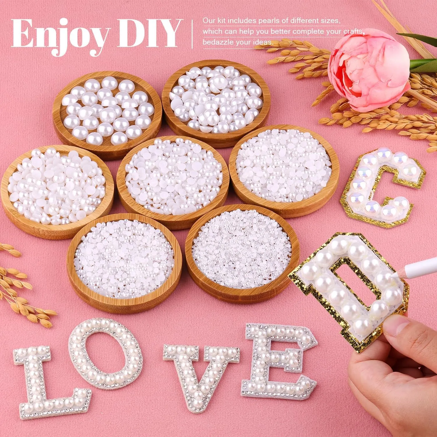 13000Pcs Flatback Pearls for Crafting (White), Assorted Size 2/3/4/5/6/8/10Mm Half Pearl with 3Pcs 10Ml B7000 Jewelry Glue, Bedazzling Bead for DIY Crafts Clothing Tumbler Shoes Embellishment Nail Art