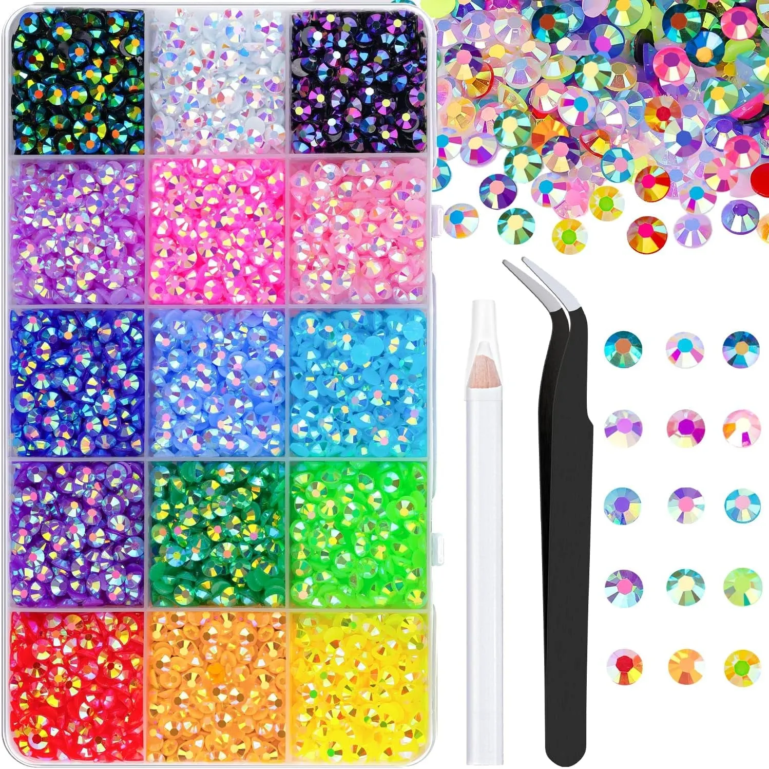 13000Pcs Flatback Pearls for Crafting (White), Assorted Size 2/3/4/5/6/8/10Mm Half Pearl with 3Pcs 10Ml B7000 Jewelry Glue, Bedazzling Bead for DIY Crafts Clothing Tumbler Shoes Embellishment Nail Art