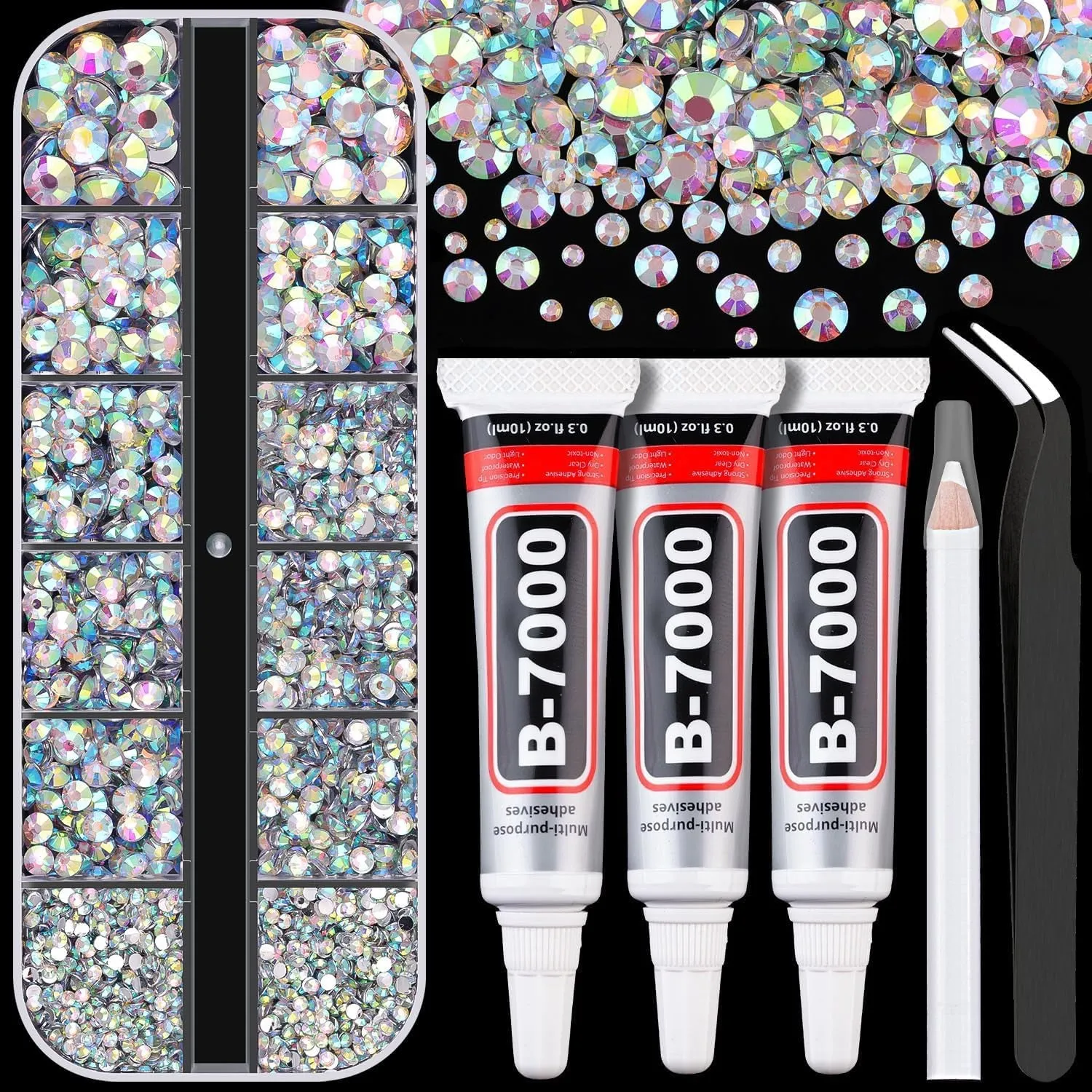 13000Pcs Flatback Pearls for Crafting (White), Assorted Size 2/3/4/5/6/8/10Mm Half Pearl with 3Pcs 10Ml B7000 Jewelry Glue, Bedazzling Bead for DIY Crafts Clothing Tumbler Shoes Embellishment Nail Art