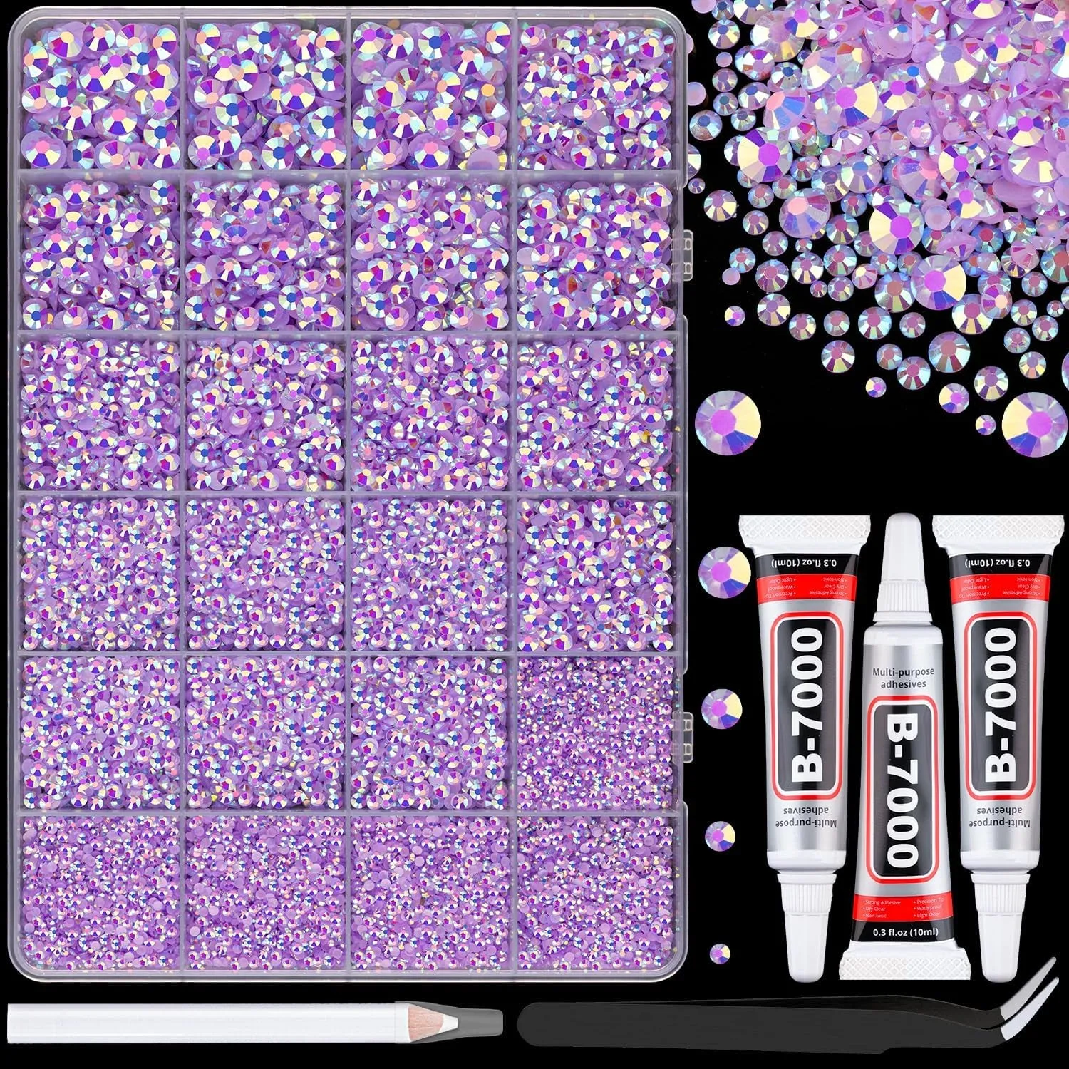 13000Pcs Flatback Pearls for Crafting (White), Assorted Size 2/3/4/5/6/8/10Mm Half Pearl with 3Pcs 10Ml B7000 Jewelry Glue, Bedazzling Bead for DIY Crafts Clothing Tumbler Shoes Embellishment Nail Art