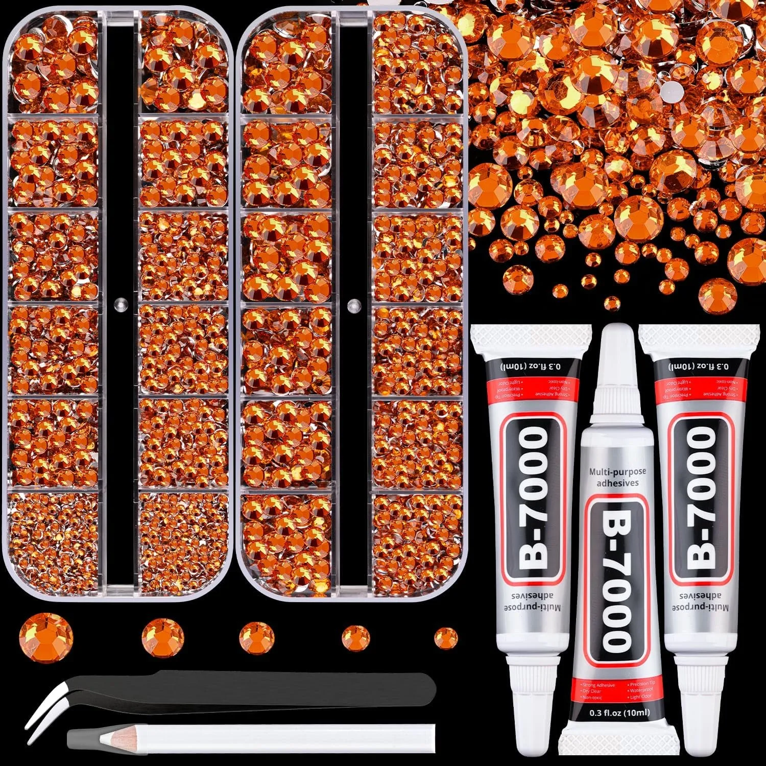 13000Pcs Flatback Pearls for Crafting (White), Assorted Size 2/3/4/5/6/8/10Mm Half Pearl with 3Pcs 10Ml B7000 Jewelry Glue, Bedazzling Bead for DIY Crafts Clothing Tumbler Shoes Embellishment Nail Art