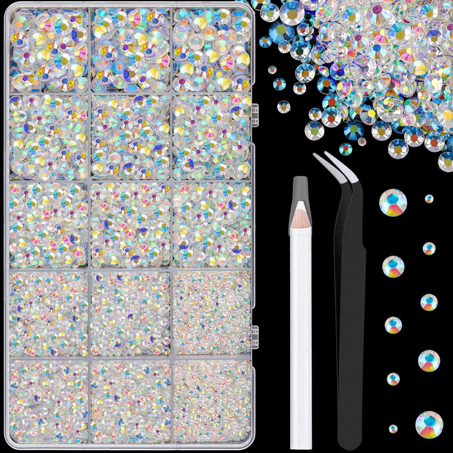 13000Pcs Flatback Pearls for Crafting (White), Assorted Size 2/3/4/5/6/8/10Mm Half Pearl with 3Pcs 10Ml B7000 Jewelry Glue, Bedazzling Bead for DIY Crafts Clothing Tumbler Shoes Embellishment Nail Art
