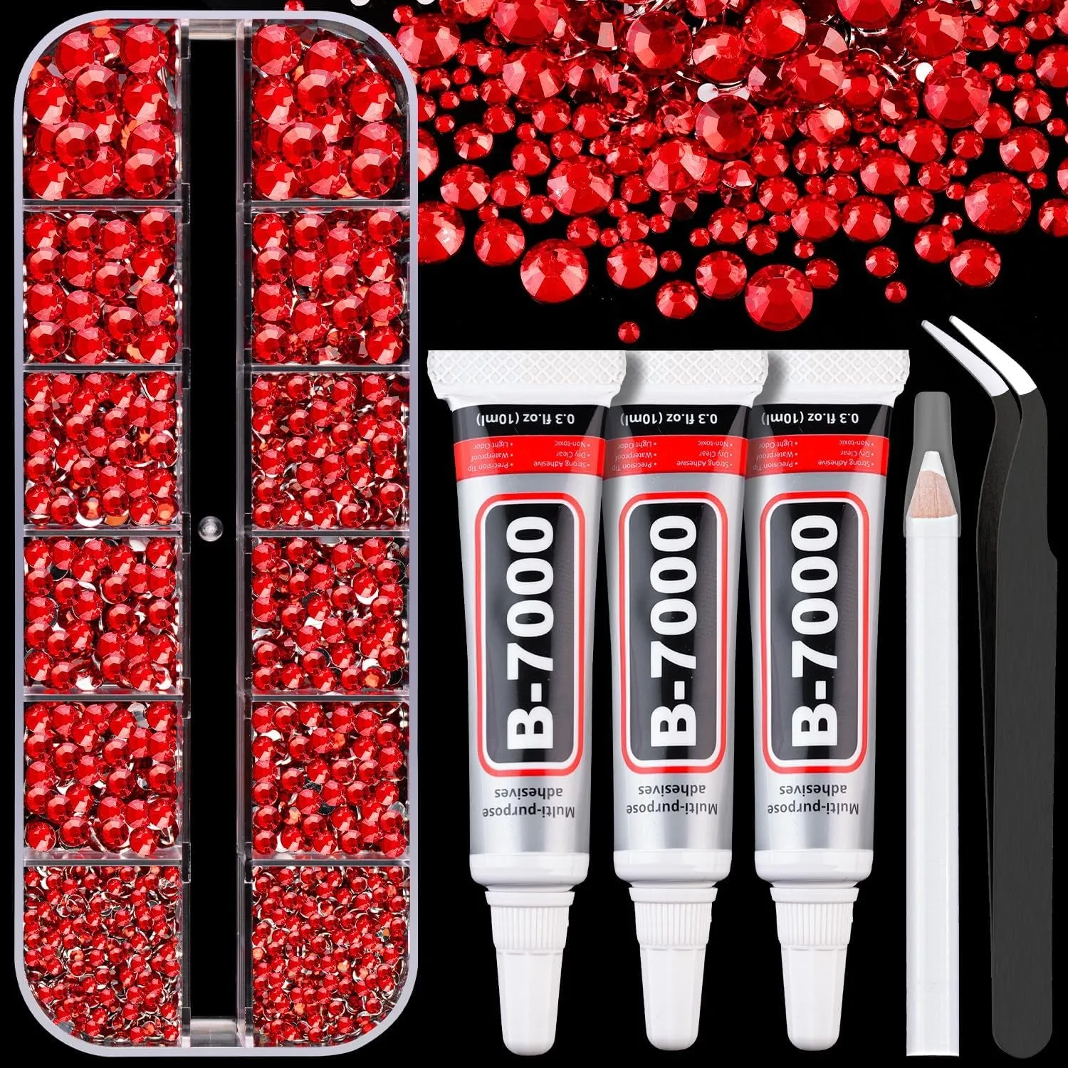 13000Pcs Flatback Pearls for Crafting (White), Assorted Size 2/3/4/5/6/8/10Mm Half Pearl with 3Pcs 10Ml B7000 Jewelry Glue, Bedazzling Bead for DIY Crafts Clothing Tumbler Shoes Embellishment Nail Art