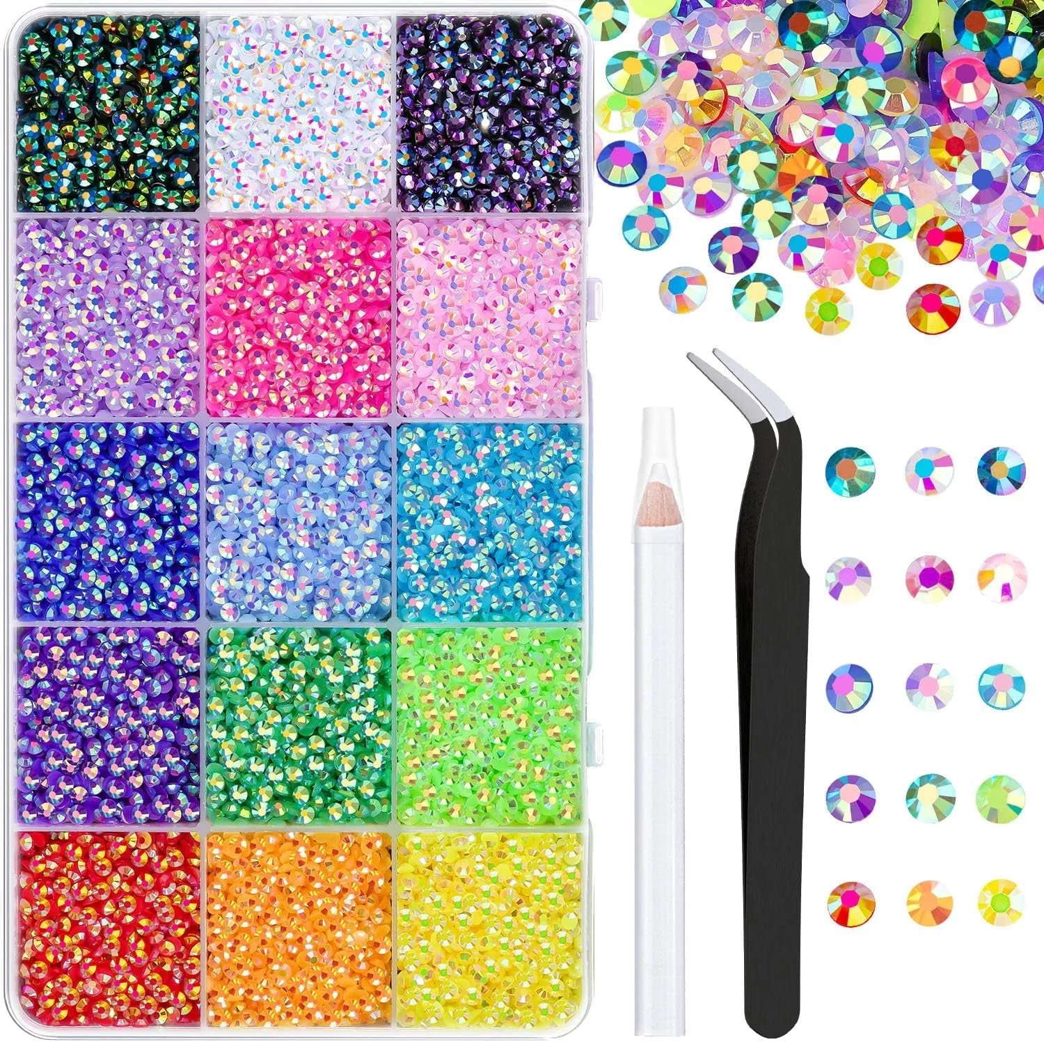 13000Pcs Flatback Pearls for Crafting (White), Assorted Size 2/3/4/5/6/8/10Mm Half Pearl with 3Pcs 10Ml B7000 Jewelry Glue, Bedazzling Bead for DIY Crafts Clothing Tumbler Shoes Embellishment Nail Art
