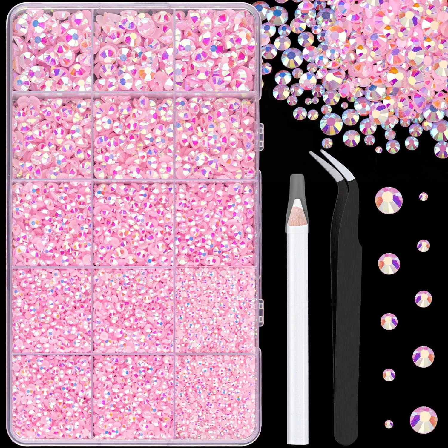 13000Pcs Flatback Pearls for Crafting (White), Assorted Size 2/3/4/5/6/8/10Mm Half Pearl with 3Pcs 10Ml B7000 Jewelry Glue, Bedazzling Bead for DIY Crafts Clothing Tumbler Shoes Embellishment Nail Art