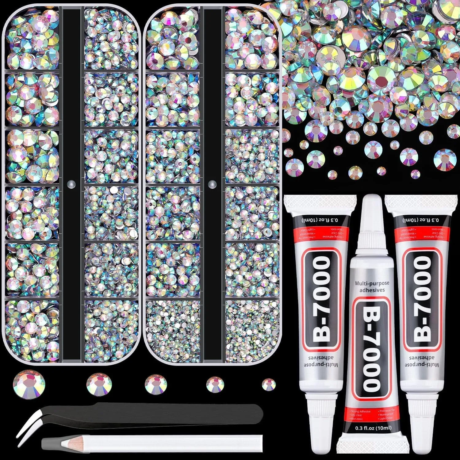 13000Pcs Flatback Pearls for Crafting (White), Assorted Size 2/3/4/5/6/8/10Mm Half Pearl with 3Pcs 10Ml B7000 Jewelry Glue, Bedazzling Bead for DIY Crafts Clothing Tumbler Shoes Embellishment Nail Art