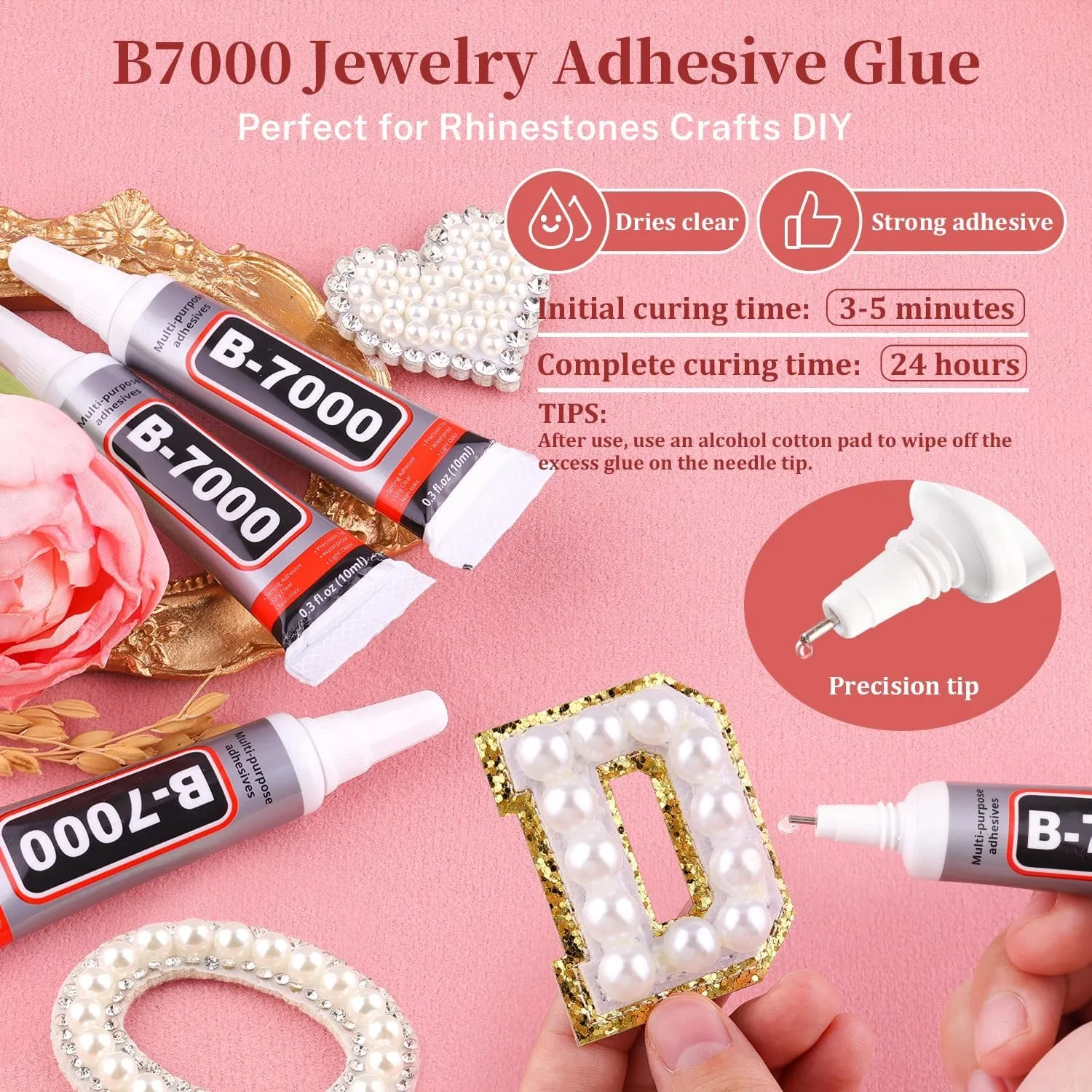13000Pcs Flatback Pearls for Crafting (White), Assorted Size 2/3/4/5/6/8/10Mm Half Pearl with 3Pcs 10Ml B7000 Jewelry Glue, Bedazzling Bead for DIY Crafts Clothing Tumbler Shoes Embellishment Nail Art