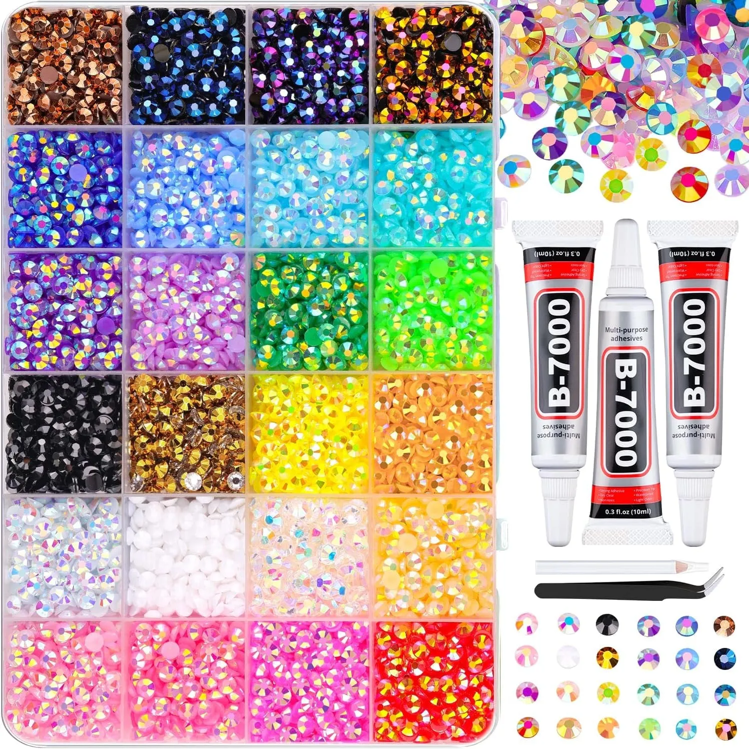 13000Pcs Flatback Pearls for Crafting (White), Assorted Size 2/3/4/5/6/8/10Mm Half Pearl with 3Pcs 10Ml B7000 Jewelry Glue, Bedazzling Bead for DIY Crafts Clothing Tumbler Shoes Embellishment Nail Art