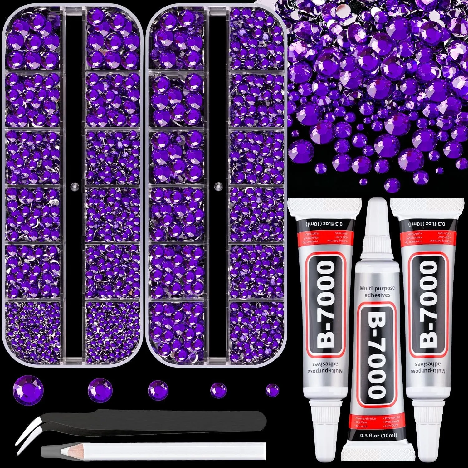 13000Pcs Flatback Pearls for Crafting (White), Assorted Size 2/3/4/5/6/8/10Mm Half Pearl with 3Pcs 10Ml B7000 Jewelry Glue, Bedazzling Bead for DIY Crafts Clothing Tumbler Shoes Embellishment Nail Art