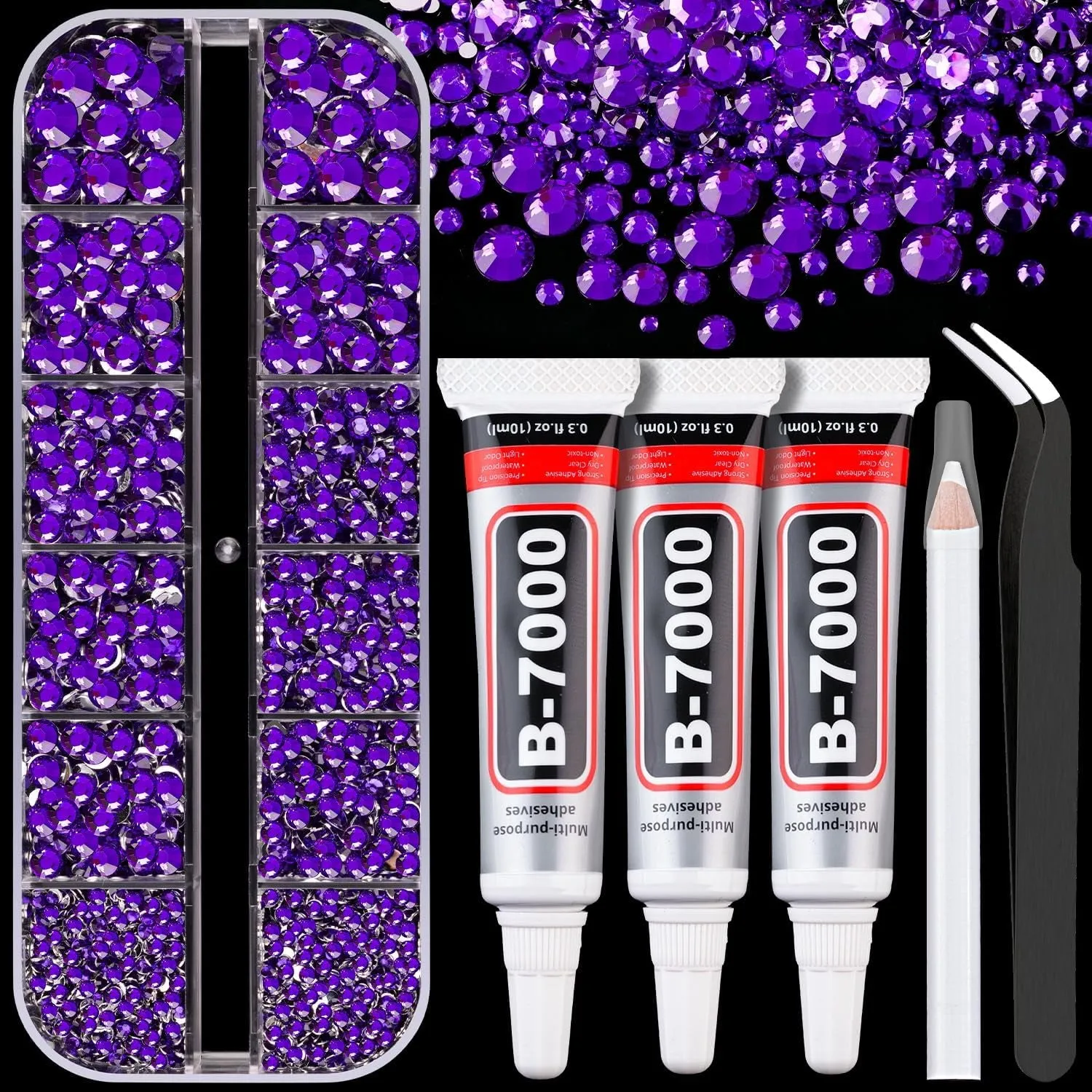 13000Pcs Flatback Pearls for Crafting (White), Assorted Size 2/3/4/5/6/8/10Mm Half Pearl with 3Pcs 10Ml B7000 Jewelry Glue, Bedazzling Bead for DIY Crafts Clothing Tumbler Shoes Embellishment Nail Art