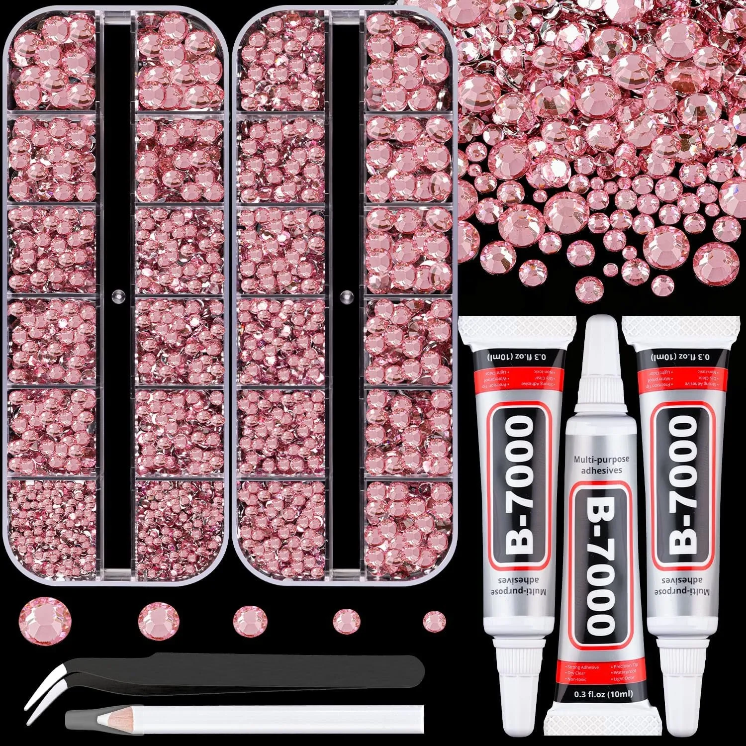 13000Pcs Flatback Pearls for Crafting (White), Assorted Size 2/3/4/5/6/8/10Mm Half Pearl with 3Pcs 10Ml B7000 Jewelry Glue, Bedazzling Bead for DIY Crafts Clothing Tumbler Shoes Embellishment Nail Art