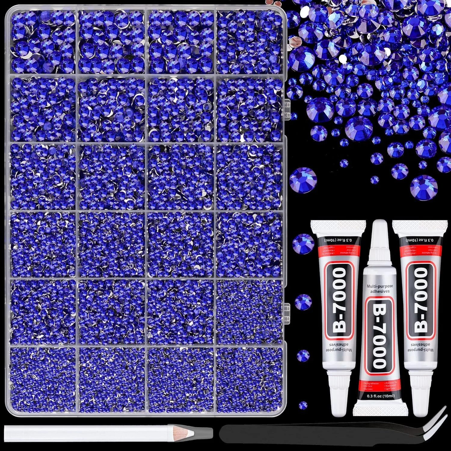13000Pcs Flatback Pearls for Crafting (White), Assorted Size 2/3/4/5/6/8/10Mm Half Pearl with 3Pcs 10Ml B7000 Jewelry Glue, Bedazzling Bead for DIY Crafts Clothing Tumbler Shoes Embellishment Nail Art