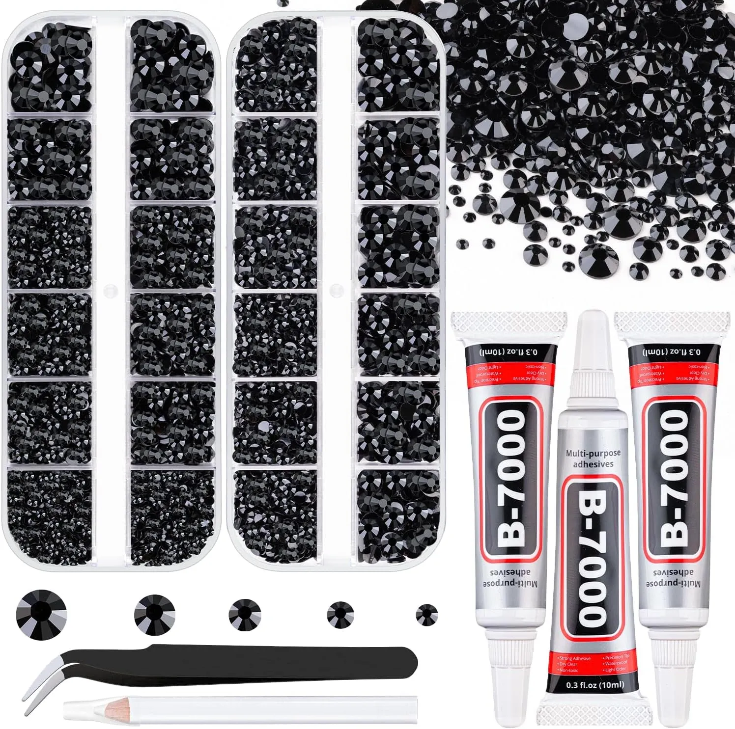 13000Pcs Flatback Pearls for Crafting (White), Assorted Size 2/3/4/5/6/8/10Mm Half Pearl with 3Pcs 10Ml B7000 Jewelry Glue, Bedazzling Bead for DIY Crafts Clothing Tumbler Shoes Embellishment Nail Art
