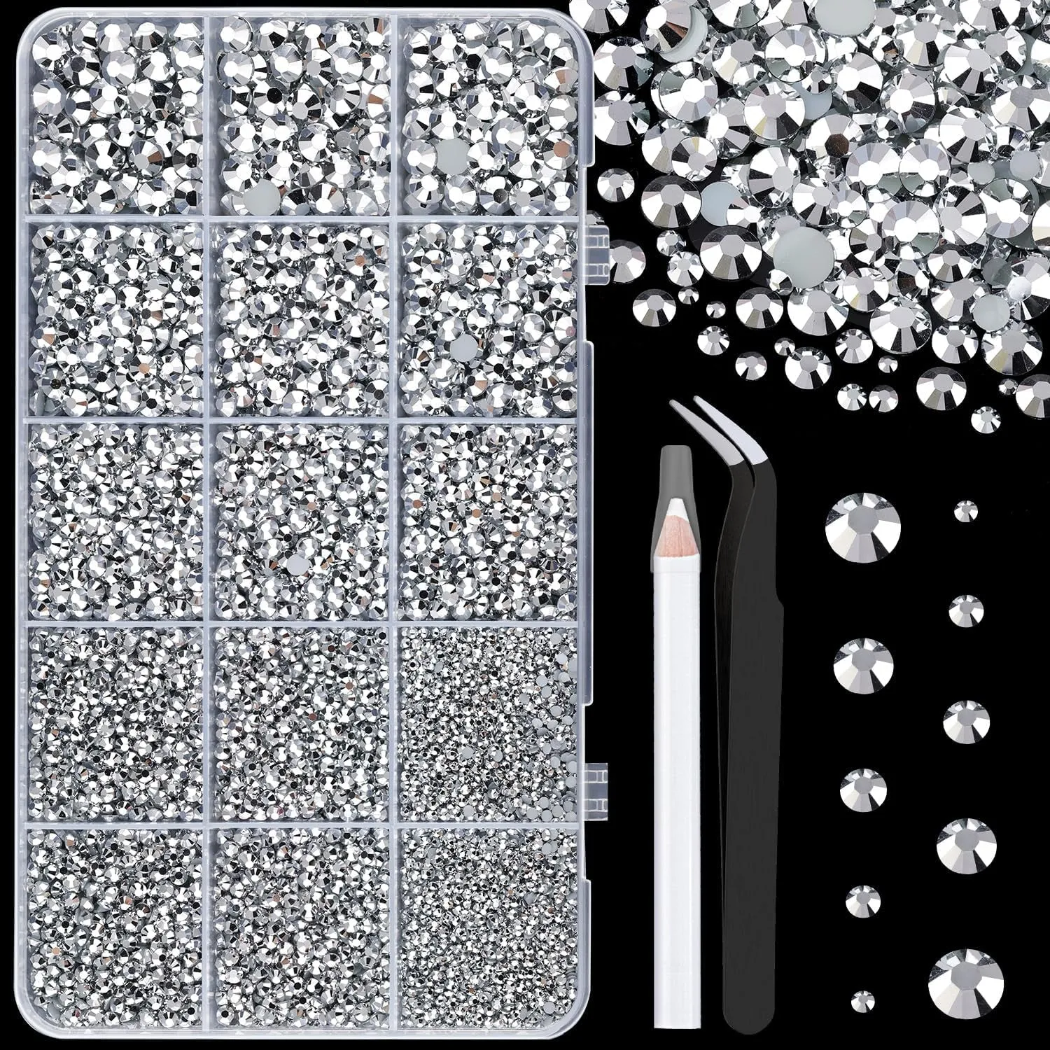 13000Pcs Flatback Pearls for Crafting (White), Assorted Size 2/3/4/5/6/8/10Mm Half Pearl with 3Pcs 10Ml B7000 Jewelry Glue, Bedazzling Bead for DIY Crafts Clothing Tumbler Shoes Embellishment Nail Art
