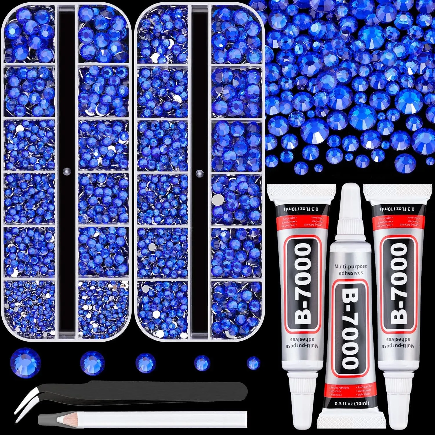13000Pcs Flatback Pearls for Crafting (White), Assorted Size 2/3/4/5/6/8/10Mm Half Pearl with 3Pcs 10Ml B7000 Jewelry Glue, Bedazzling Bead for DIY Crafts Clothing Tumbler Shoes Embellishment Nail Art