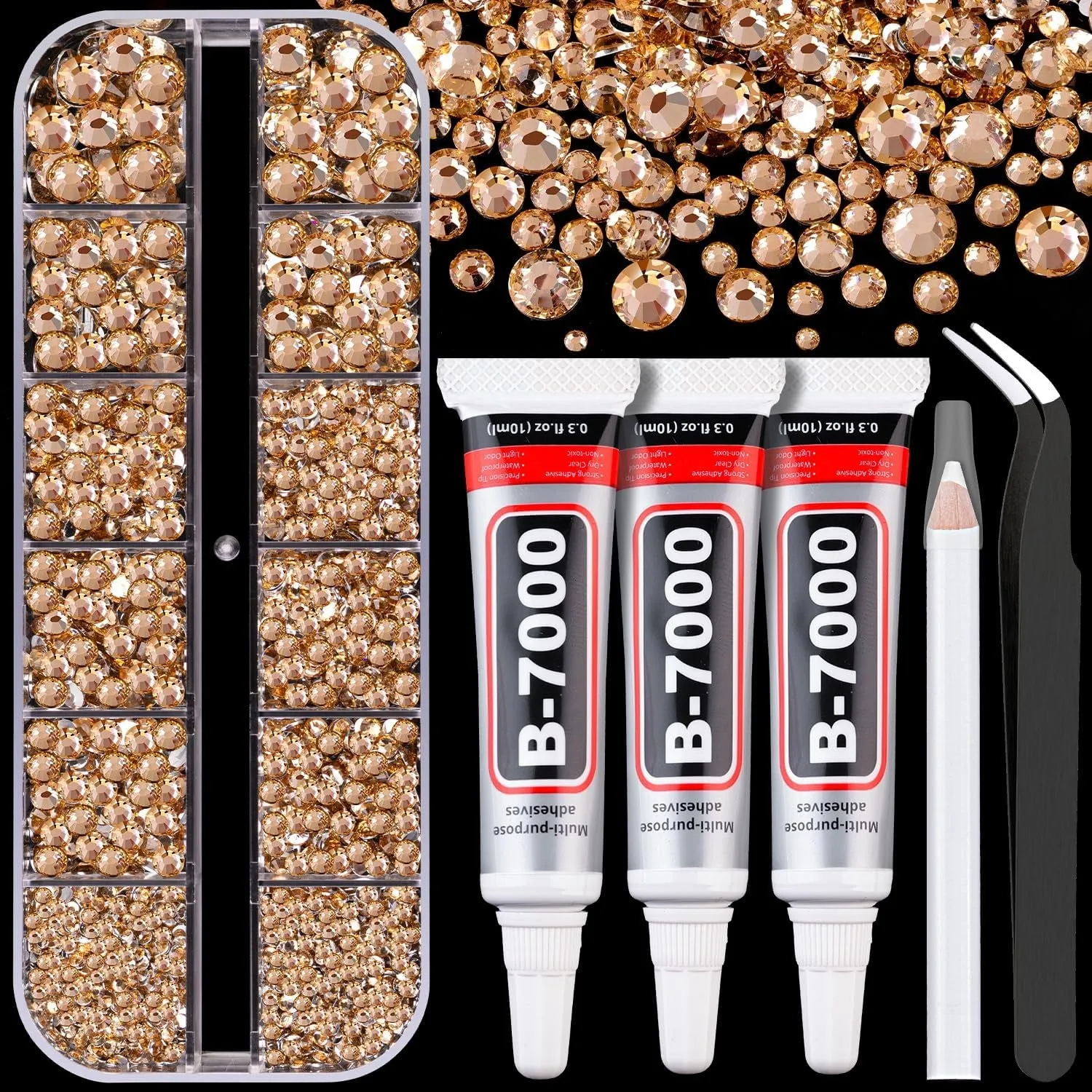 13000Pcs Flatback Pearls for Crafting (White), Assorted Size 2/3/4/5/6/8/10Mm Half Pearl with 3Pcs 10Ml B7000 Jewelry Glue, Bedazzling Bead for DIY Crafts Clothing Tumbler Shoes Embellishment Nail Art
